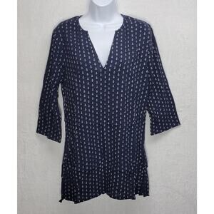 J.Crew Nautical Anchor Print Tunic M Preppy Beach Resort Wear V-Neck Coverup